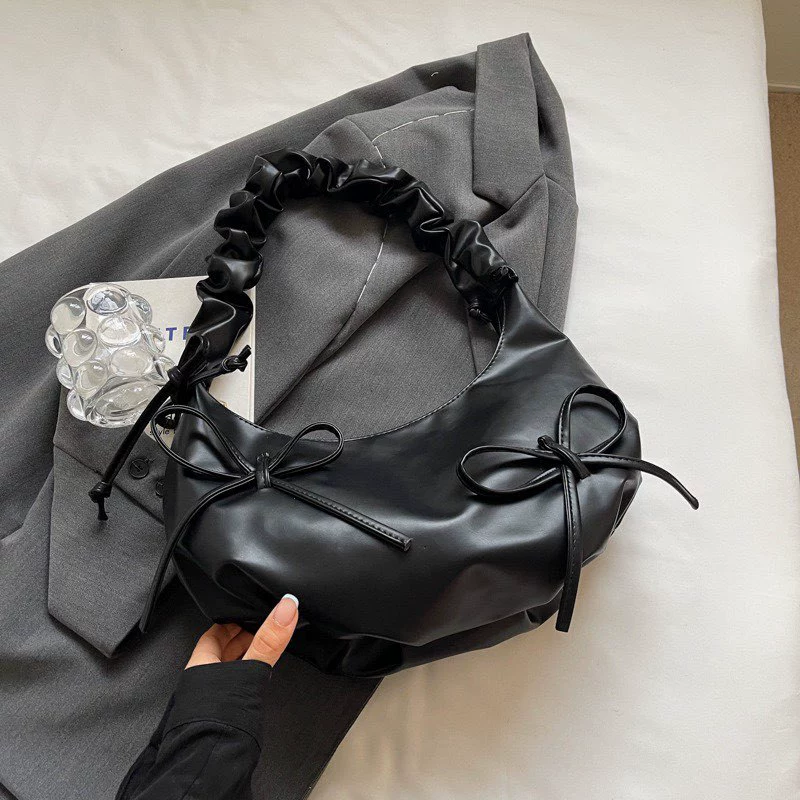 Плечевая сумка‑one-shoulder, небольшая подмышечная сумка с бантами и сборчатой ручкой, 0,24 кг