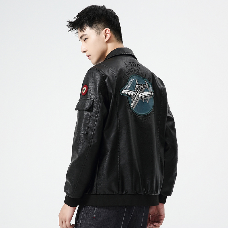 Chaqueta de cuero de moda guapo primavera y otoño chaqueta de cuero de moda callejera coreana delgada chaqueta de locomotora retro