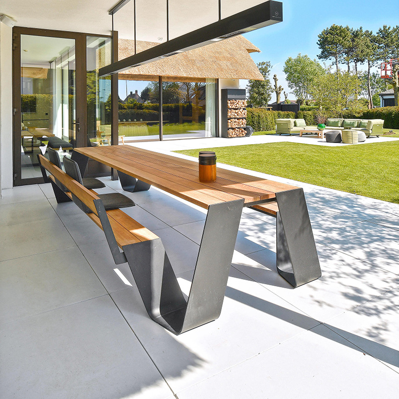 Conjunto de mesa y silla al aire libre de una pieza comedor café titular de la tarjeta pública Parque al aire libre de acero inoxidable ocio combinación muebles image 5