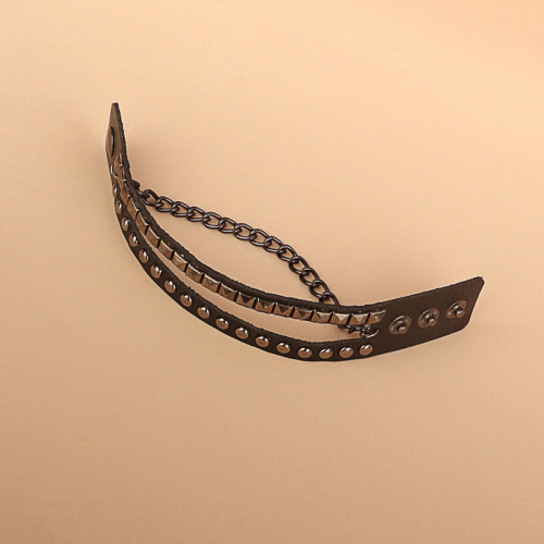 European and American cross-border punk gothic personality asymmetric chain leather bracelet square and round rivet multi-layer bracelet bracelet