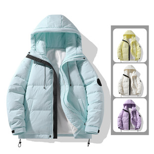 high quality luminous couple hooded down jacket winter thick warm outdoor short bread clothing men's and women's white duck down
