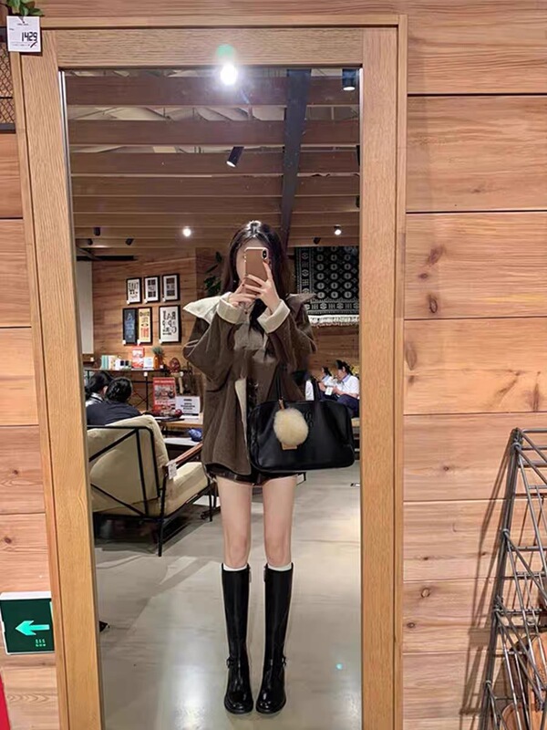 牛皮~葡萄妈同款复古长筒靴女双扣带不过膝靴子侧拉链粗跟骑士靴|undefined