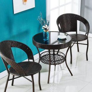Rattan Chair Tea Table and Chair Combination Outdoor Courtyard Terrace Garden Outdoor Leisure Balcony Chair Open-Air Table Waterproof