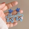 2# royal blue floral light blue hollow flower double layer stud earrings