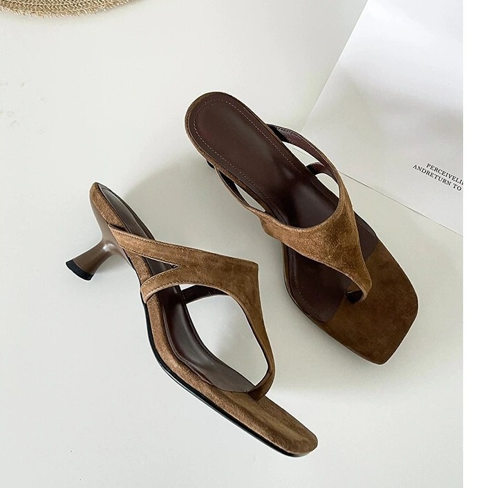 In-Stock High-End Square-Toe Thong Sandals for Women, Casual High-Heeled Summer Stylish Comfortable Open-Toe Sandals for Women