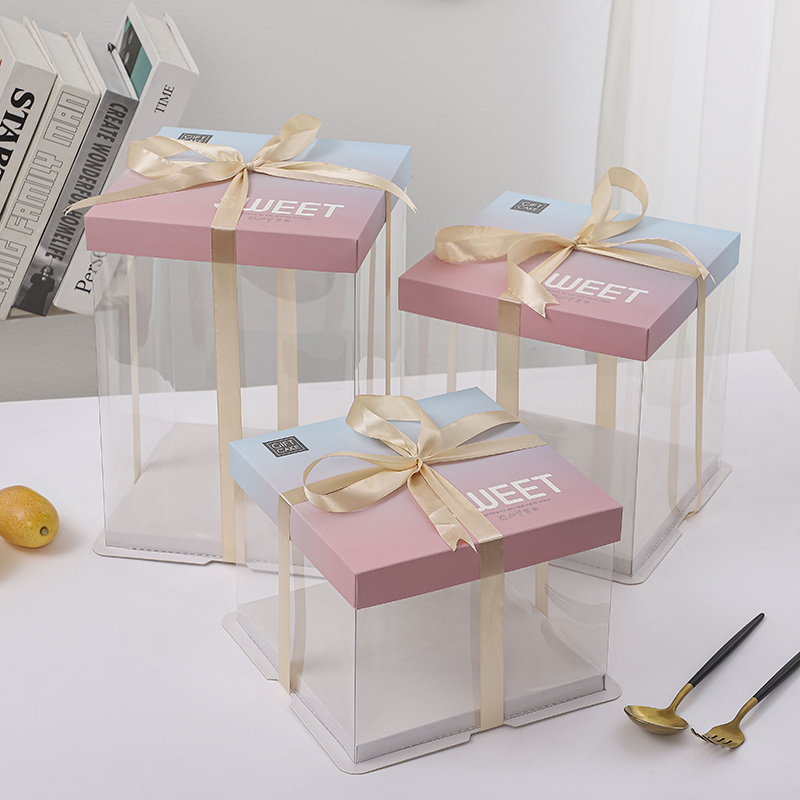 Caja de pastel de cumpleaños caja de embalaje transparente 4 6 8 10 12 pulgadas doble altura red caja de embalaje transparente