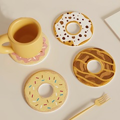 ドーナツラウンド珪藻泥コースターパッドオフィスデスクトップティーカップウォーターカップ吸収性収納パッドダイニングテーブル断熱パッド