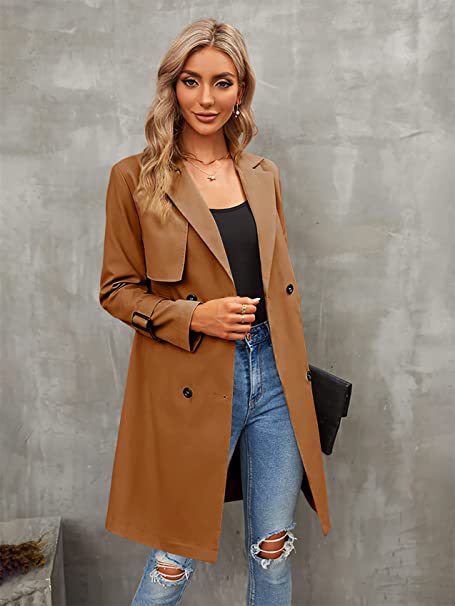 Women's Casual Classic Style Solid Color Double Breasted Coat Trench Coat display picture 6