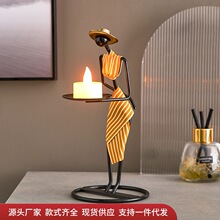 挑担少女烛台铁艺摆件客厅卧室房间餐厅烛光晚餐装饰品跨境外热卖