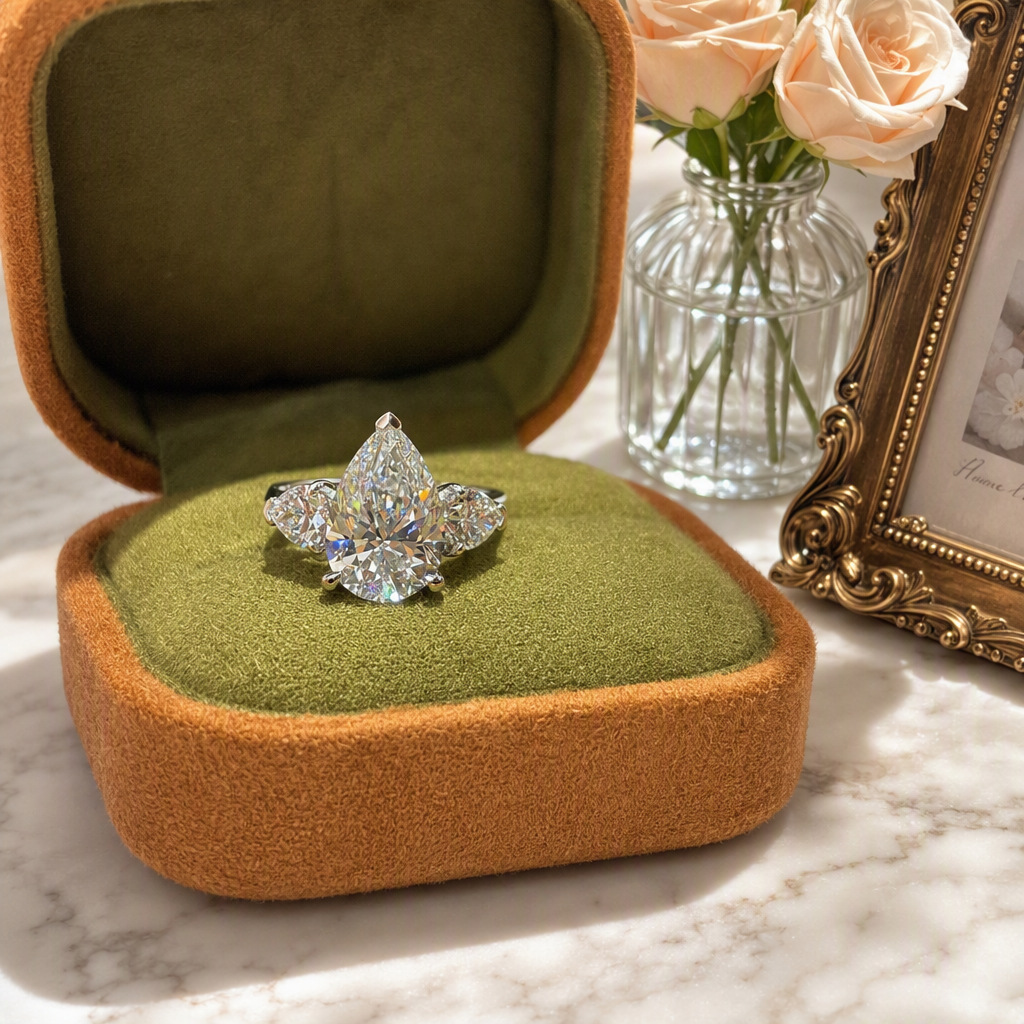 Gejia Yeke IGI Certificate 1-Carat Pear-Shaped Lab-Grown Diamond Ring, Customization Available