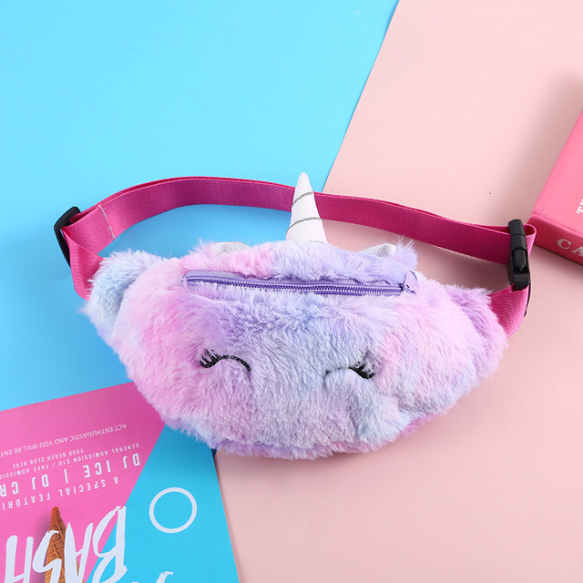 Moda japonesa y coreana pequeña princesa Linda felpa cintura bolsa chica corazón unicornio hombro bolsa de dibujos animados para niños bolsa de pecho