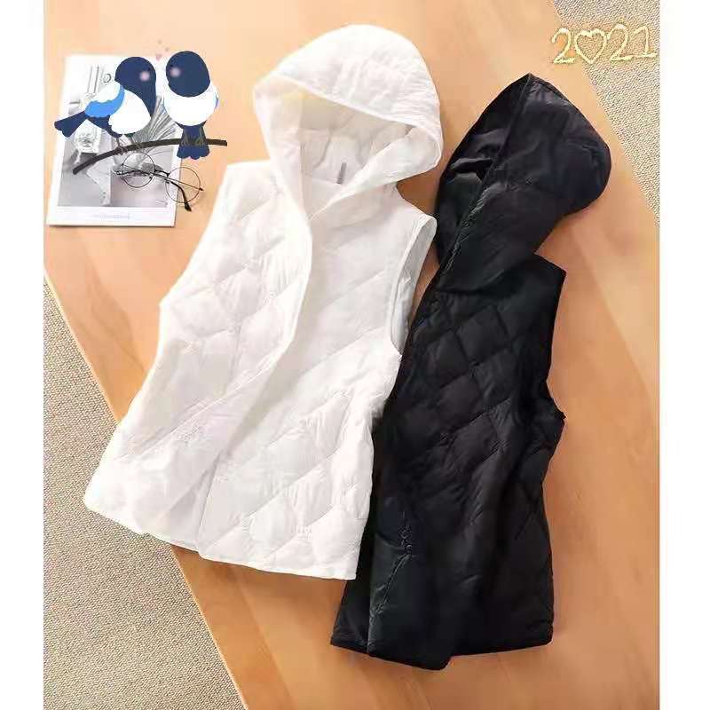 Cross-border Autumn and Winter Women's Vest New Down Cotton Vest Women's Light and Thin Hooded Down Cotton-padded Coat Women's Vest All-match