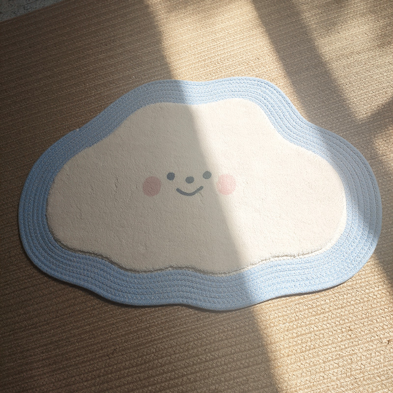 일본식 불규칙 모양 모조 캐시미어 카펫 만화 귀여운 구름 어린이 침대 옆 두꺼운 플러시 매트 신선한 스타일
