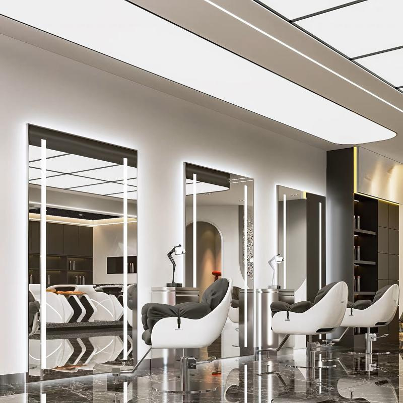 Espejo de peluquería con lámpara de línea para salón de peluquería, espejo de corte de pelo, espejo de pared, espejo de peluquería