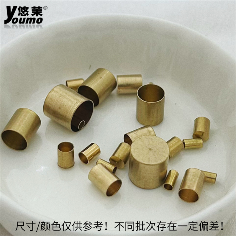 Brason chapado en oro sombrero de cuerda diy accesorios de joyería pesos de cabeza plana trenzado a mano tubo de extremo de hebilla manga sombrero de cobre fondo redondo