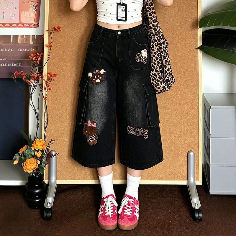 Trendy American-Style Sweet-Cool Workwear Cropped Jeans for Women, Summer New Versatile Wide-Leg Mid-Length Shorts Trendy American-Style Sweet-Cool Workwear Cropped Jeans for Women, Summer New Versatile Wide-Leg Mid-Length Shorts