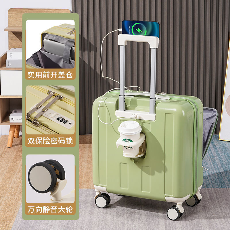 前置半开口行李箱女18寸商务登机箱新款多功能USB接口小清新|undefined