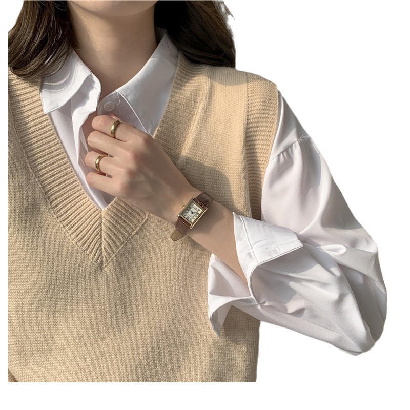 Primavera y otoño nuevo Suelta todo partido estilo perezoso suéter v-cuello chaleco sin mangas Chaleco de punto estudiante suéter para mujeres image 6