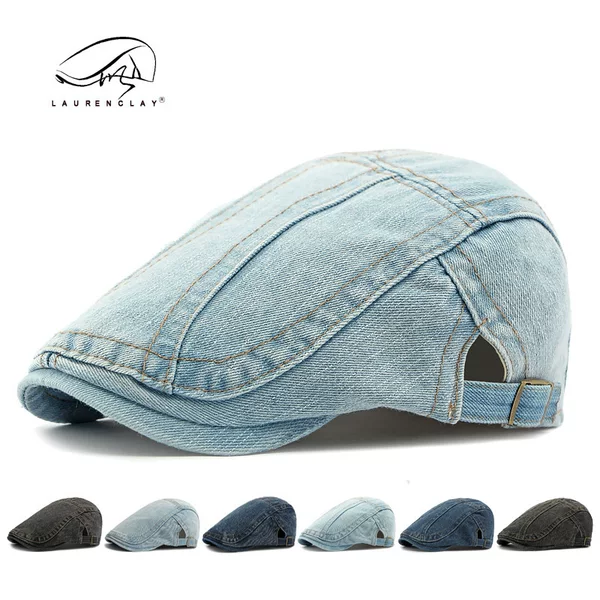 Men's Washed Denim Beret Spring and Autumn Thin Korean Style Vintage Forward Cap Women's Casual Duckbill Cap Trendy