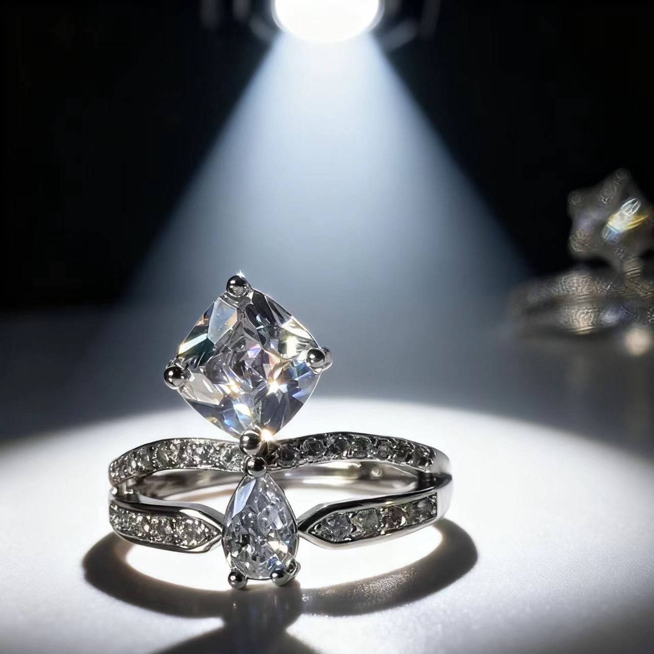 Crown Ring Double Layer Stacked Square Diamond Adjustable Women_voghion.com