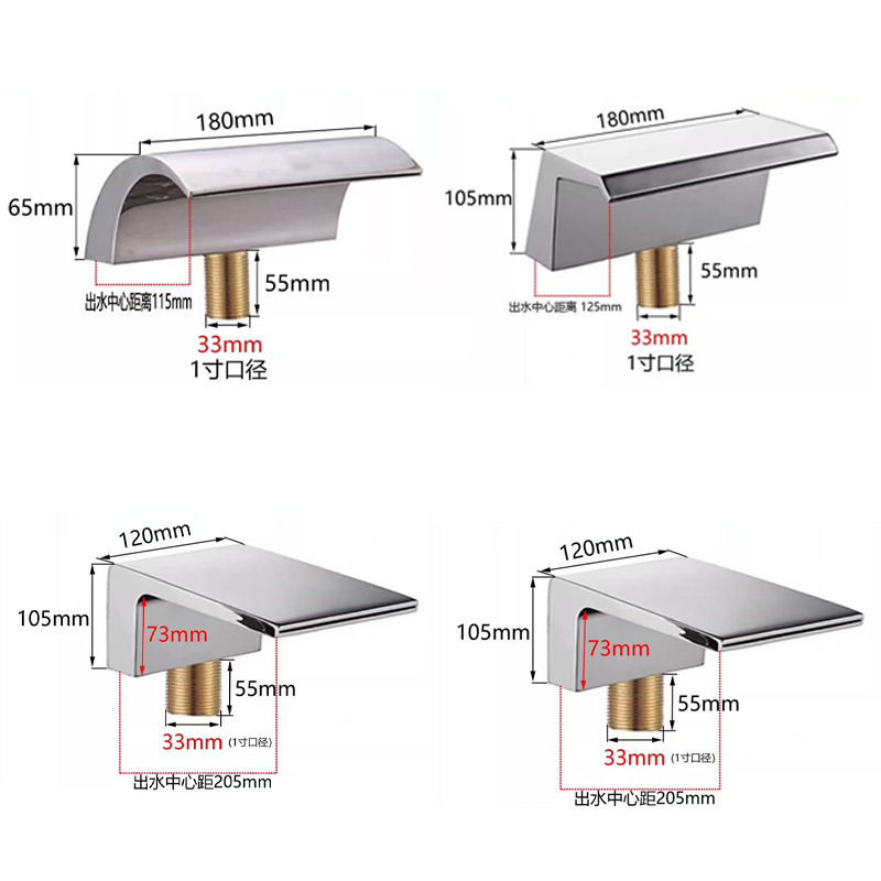 Stainless Steel Three-Piece Bathtub Faucet Set with Large Flow Waterfall Spout for Bathtub Soaking Pool with Large Diameter Spout