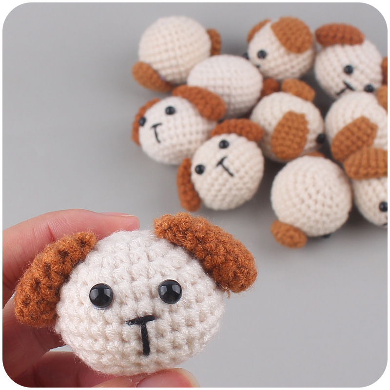 Nueva lana hecha a mano crochet cachorro de dibujos animados Super lindo cabeza animal chupete cadena juguete Accesorios