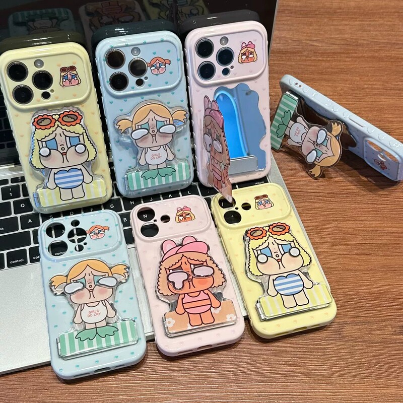 Polka Dot Crying Baby Cartoon Stand Large Window Case for Apple 17, Cute Soft iPhone 16 Shockproof Protective Cover Polka Dot Crying Baby Cartoon Stand Large Window Case for Apple 17, Cute Soft iPhone 16 Shockproof Protective Cover
