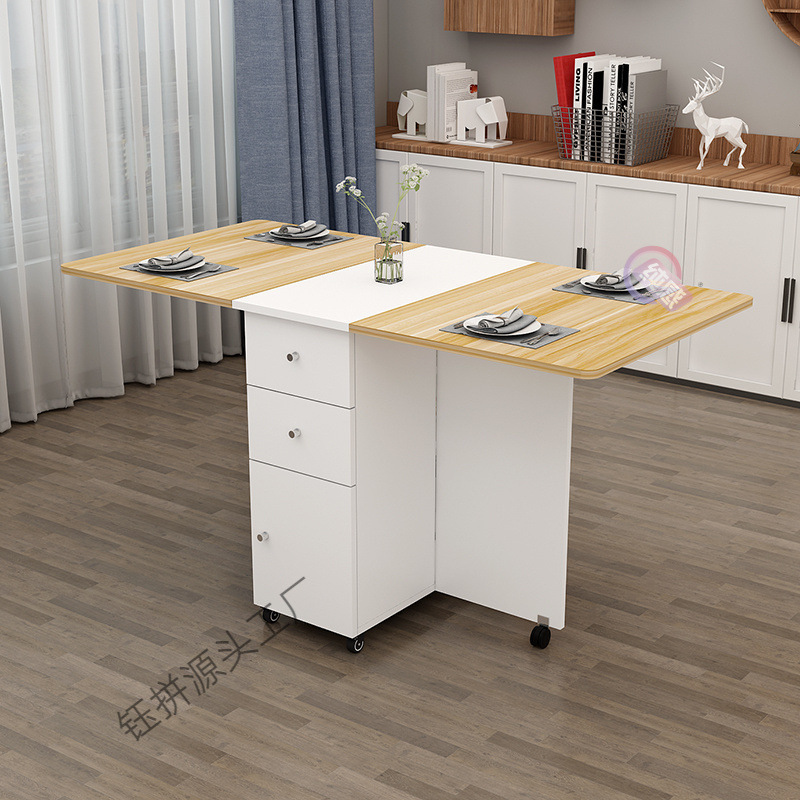 Mesa plegable simple, mesa de comedor de tipo pequeño, mesa de comedor retráctil multifuncional con cajón, gabinete de comedor rectangular