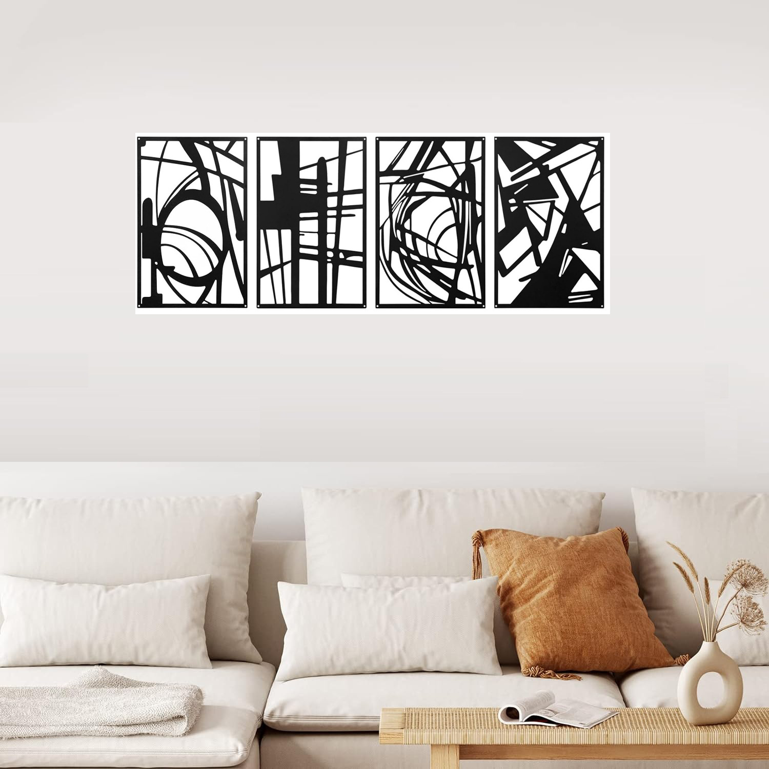 Cross-border hot selling metal wall hanging abstract hanging painting geometric figure four-piece set modern simple wall iron decorative painting