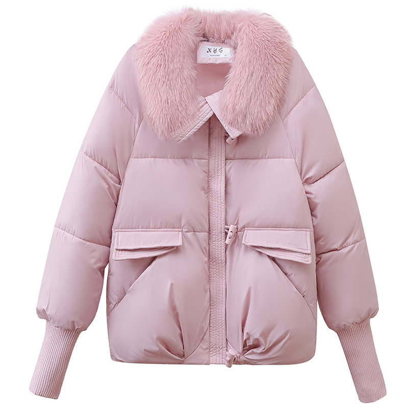 Europa estación corta plumón de algodón mujer 2025 nuevo invierno gran cuello con solapa de moda de algodón chaqueta pequeña