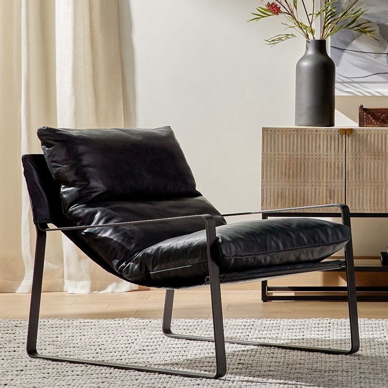 Light Luxury Modern Leather Sofa Chair First Layer Cowhide Lounge Chair Single Chair Urban Retro Oil Wax Leather Balcony Leisure Chair