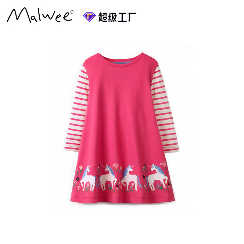 Vestido de niña otoño y invierno nuevo estilo europeo y americano rayas de manga larga vestido de princesa de cuello redondo casual ropa infantil