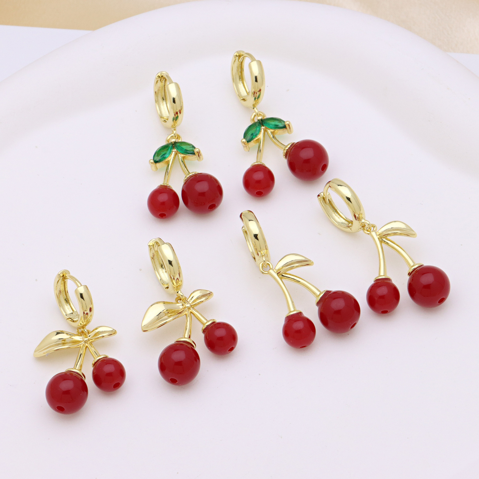 7g Weight Copper Ear Needle Material 18K Gold Plated Plating Material Charm Sleeper Hoop Earrings, Drop Earrings Classification 1 Pair Quantity Casual, Daily Occasion Copper Material Cherry, Mushroom Pattern Women's Gender Enamel, Plating Design Sweet Style 1 Pair Sweet Cherry Mushroom Enamel Plating Copper 18K Gold Plated Drop Earrings 3