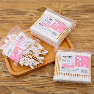 Core Le Mei cotton swab 100 bags of double-headed disposable cotton swabs clean and sanitary ear-pulling wooden swabs