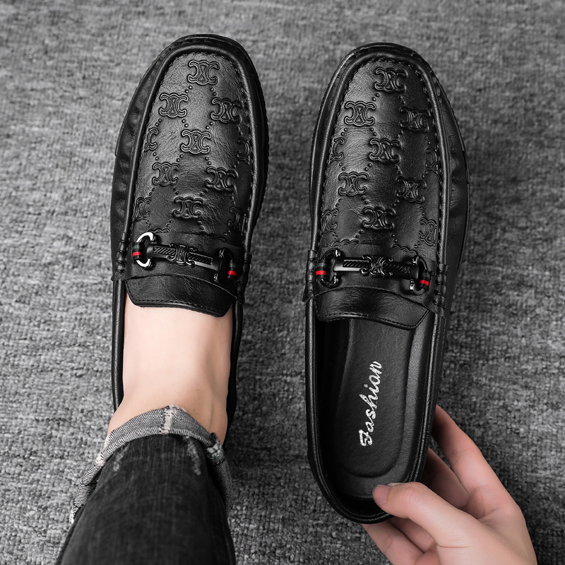2023 New Leather Surface Bouncy Shoes for Men Slip-On Driving Leather Shoes for Young Men Fashion Slip-On Slippers for Men