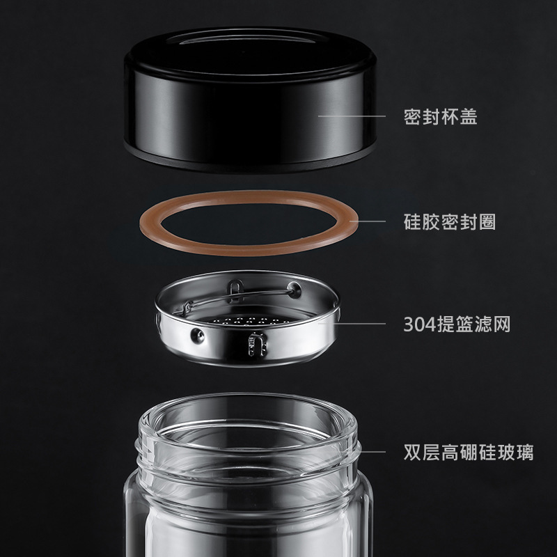 富光雙層玻璃杯男女便攜鵝蛋杯帶蓋透明車載水杯辦公過濾泡茶杯子