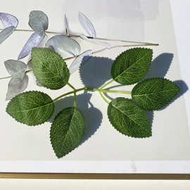 仿真植物玫瑰叶6叶丝印叶子手工diy插花材料配件婚礼装饰跨境批发