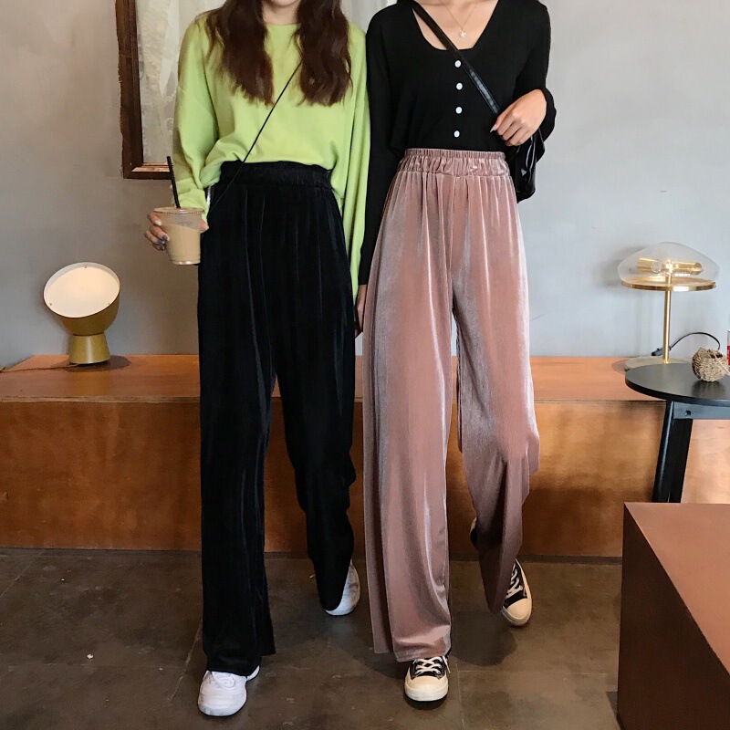 240 grams of Korean velvet 2023 spring and autumn Korean version of fat sister loose high waist straight casual velvet wide leg pants tide 240 grams of Korean velvet 2023 spring and autumn Korean version of fat sister loose high waist straight casual velvet wide leg pants tide
