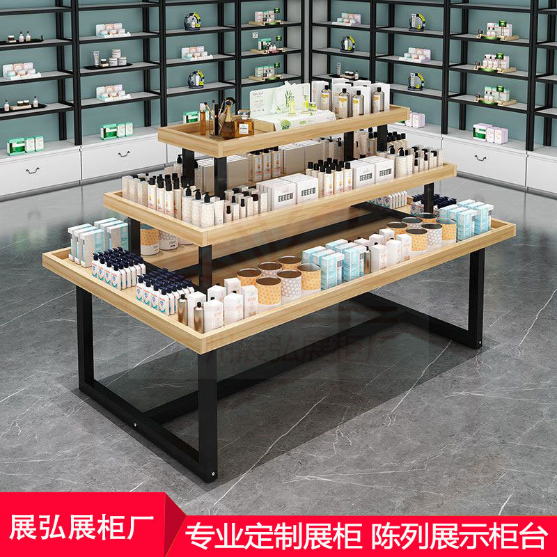 铁木结合中岛展示柜中岛流水台女鞋展示中岛化妆品护肤品展示中岛