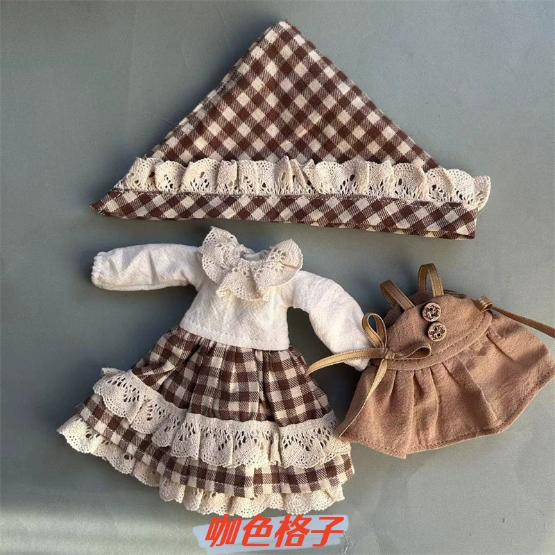 Кукольная одежда (Blythe) OB22/OB24 комплект юбок, стиль ретро лесной пасторали, клетчатый чепчик