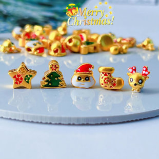 100% Real Gold Gold Burnt Blue Paint Santa Claus/Elk/Christmas Tree 999 Pure Gold Hand-Woven Beads
