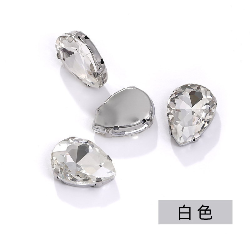 Diamante de garra de forma especial de fondo puntiagudo de gota de agua, soporte de fondo K blanco que no se desvanece, vestido de novia de bricolaje, accesorios, accesorios, taladro de garra cosido a mano