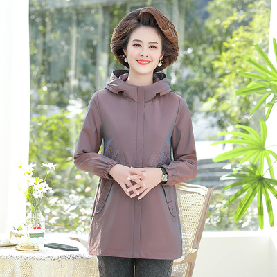 mom new pattern Hooded coat Zipper shirt Middle and old age Women's wear Self cultivation Large Mid length version leisure time Windbreaker Women's wear