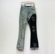 街头欧美风拼接牛仔裤女春秋2023新款国潮美式复古直筒拼色长裤子