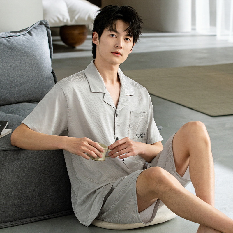 Men's Summer Short-sleeved Thin Tencel Men's High-end Silk Home Clothes Casual plus size suit Ice Silk Pajamas Cotton