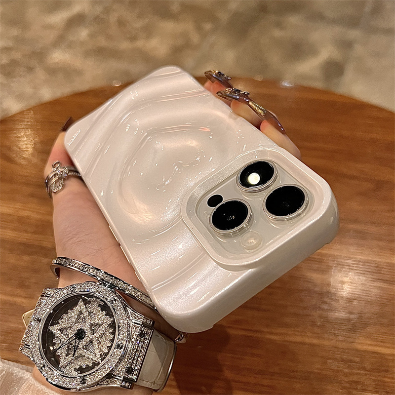 Viento suave ins blanco lechoso ondulación de agua amor para iphone14/13 funda para teléfono móvil 16ProMax Apple 15 mujer