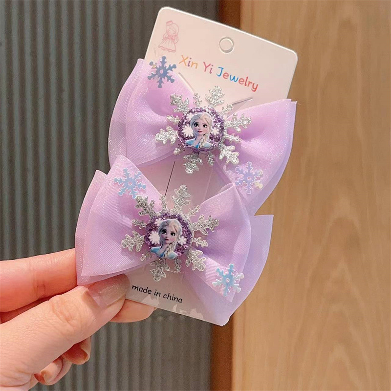 Girls' Tassel Headwear Bow Ice Ribbon Princess Little Girl Snowflake Hair Accessories Children's Hairpin Hairpin Wholesale