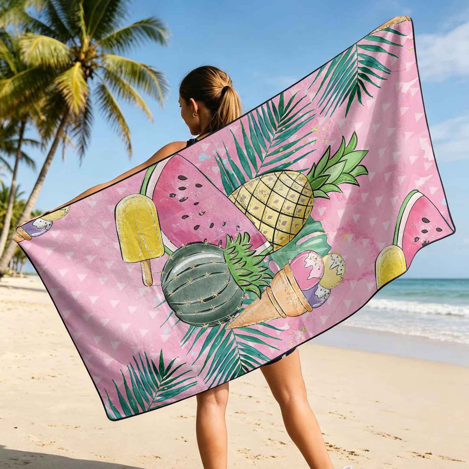 Printed bath towel and car seat cover 2-in-1, ultra-fine fiber outdoor beach and car dual-use universal seat cushion