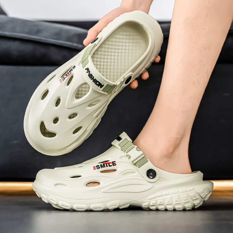 Сабо на толстой подошве для летней верхней одежды, увеличенная высота и ощущение какашек, домашние нескользящие дышащие спортивные мужские тапочки для двух видов ношения.