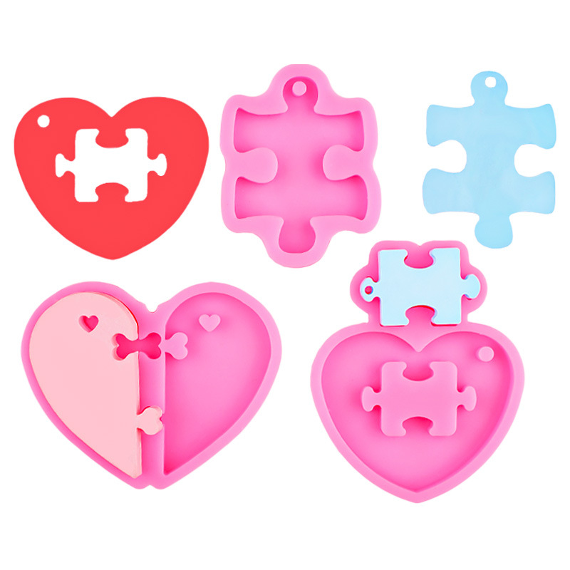 Creativo amor rompecabezas espejo llavero epoxi molde de silicona pastel de San Valentín galleta molde de decoración de chocolate